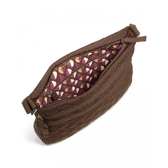 Vera Bradley Triple Zip Microfiber Quilted Espresso Crossbody - Picture 12 of 15